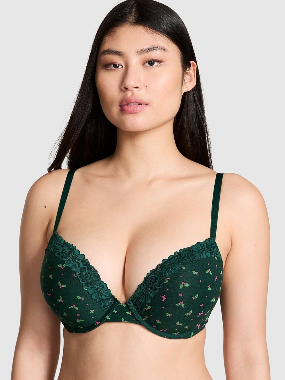 NEW PINK Victoria's Secret Dark Green  Everywhere SUPER Push-Up Bra 32C Or 34A